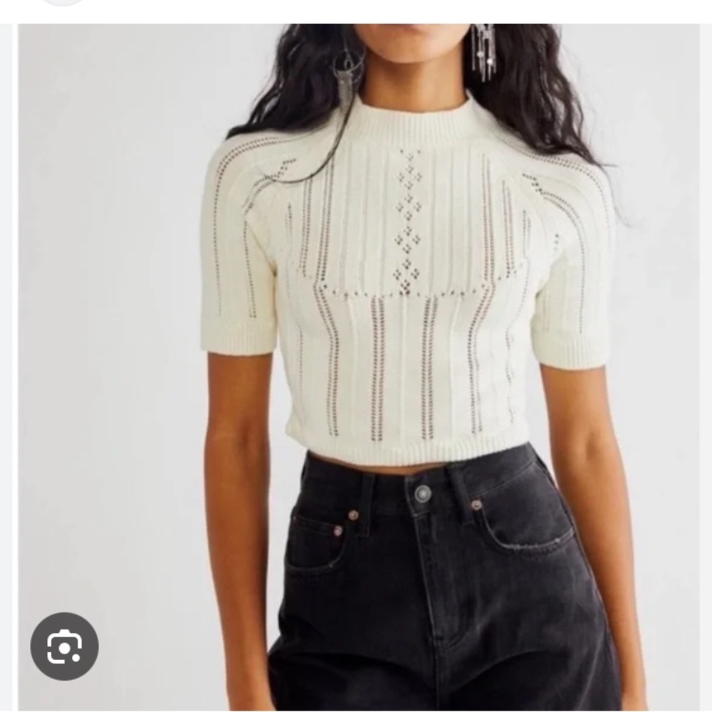 Free People Intimately Off White Cropped Knit Body Sweater - Picture 2 of 9
